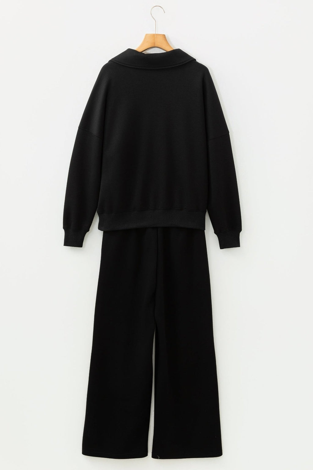 Bristol Black Collared V-Neck Pullover Sweatshirt Sweatpants Set - Rooted & Reckless Co.
