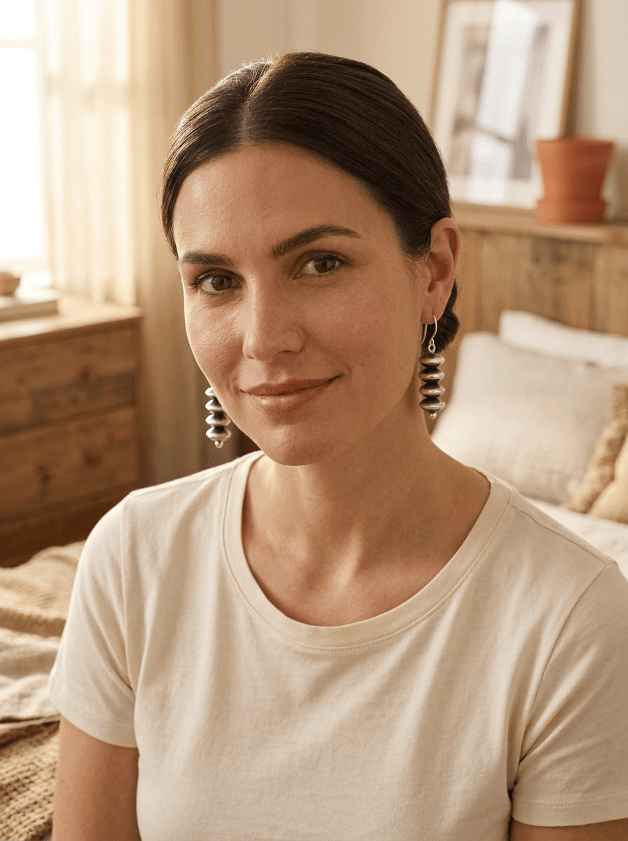 Bryannen Halwood Sterling Silver Navajo Pearl Earrings — 1.5 inch (Handcrafted by Navajo Artist) - Rooted & Reckless Co.