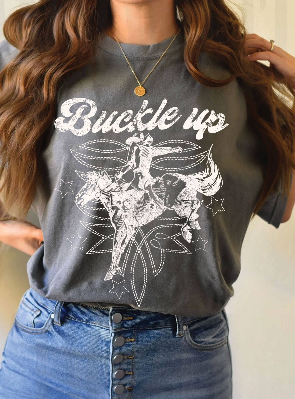 BUCKLE UP COWBOY BOOTS STITCH PATTERN GRAPHIC TEE - Rooted & Reckless Co.