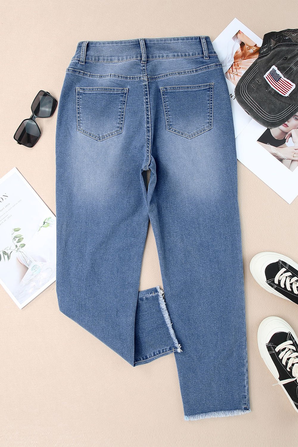 Buttoned High Waist Raw Hem Skinny Jeans - Rooted & Reckless Co.