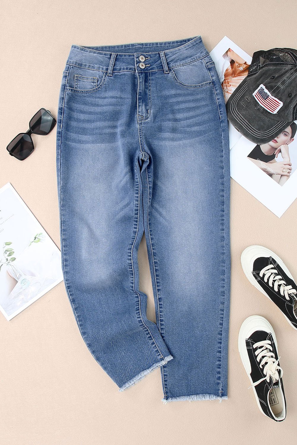 Buttoned High Waist Raw Hem Skinny Jeans - Rooted & Reckless Co.