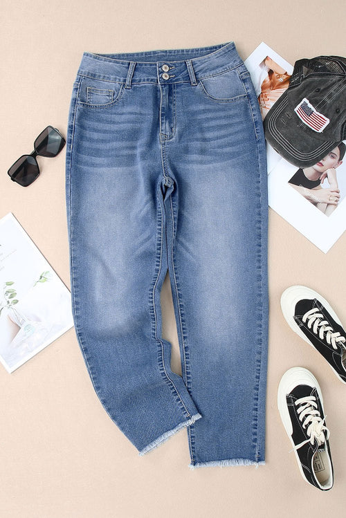 Buttoned High Waist Raw Hem Skinny Jeans - Rooted & Reckless Co.