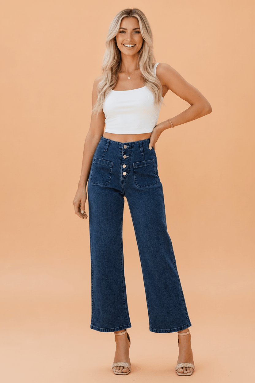 Buttoned High Waist Wide Leg Cropped Jeans - Rooted & Reckless Co.