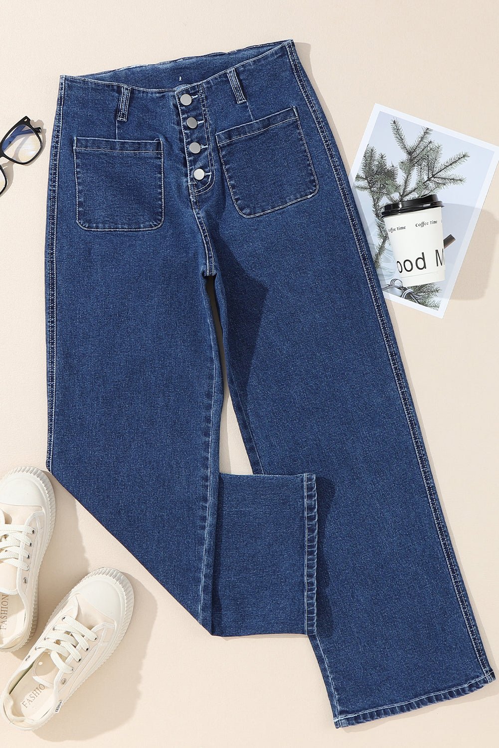 Buttoned High Waist Wide Leg Cropped Jeans - Rooted & Reckless Co.