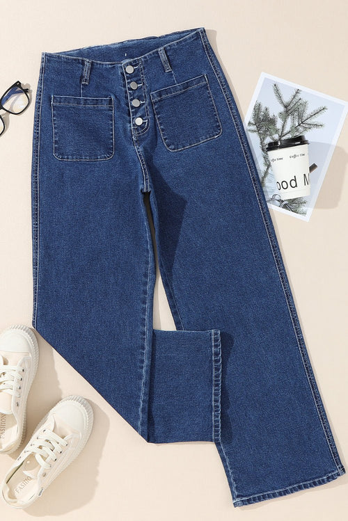Buttoned High Waist Wide Leg Cropped Jeans - Rooted & Reckless Co.
