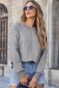 Solid Front Center Seam Drop Shoulder Sweater