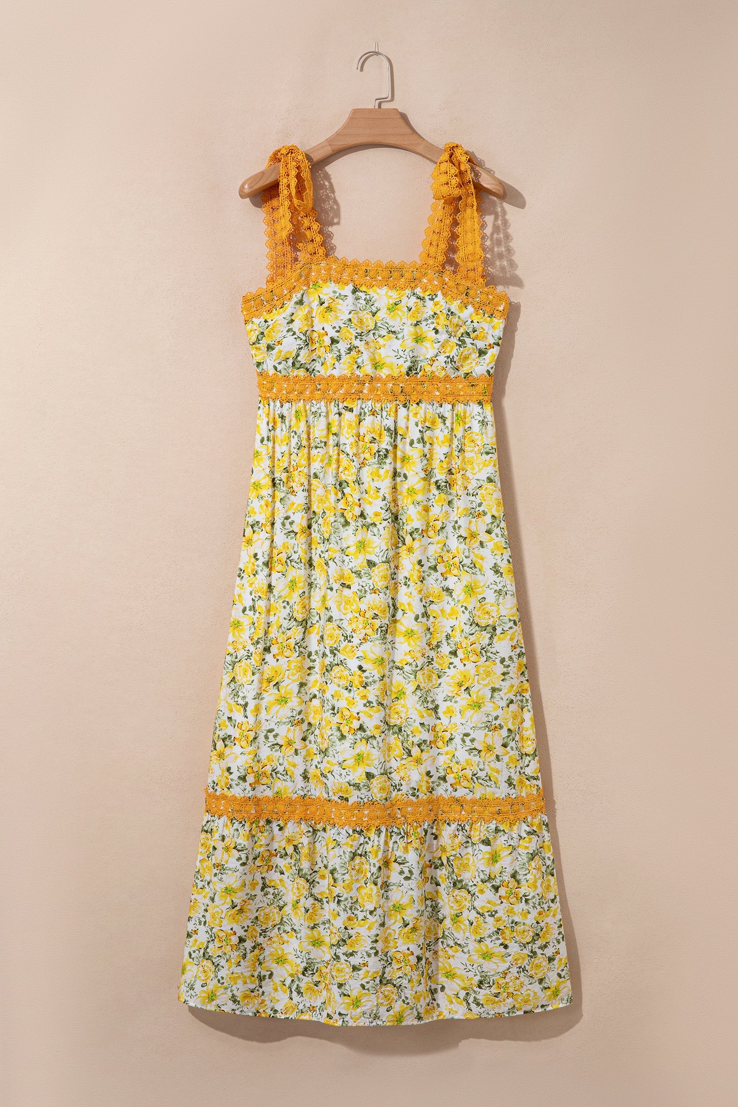 Floral Lace Tied-Strap Empire Waist Maxi Dress
