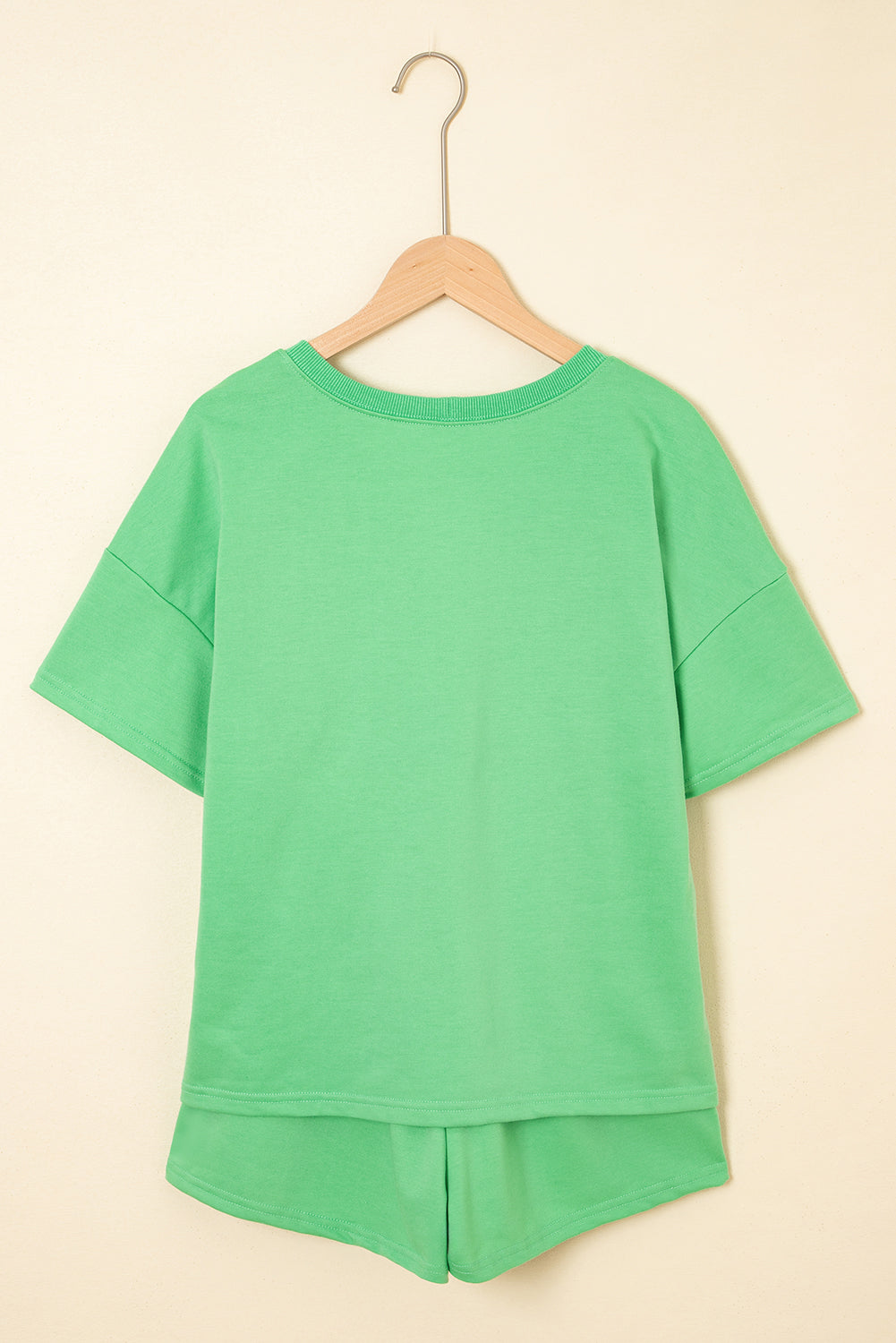 V-Neck Drop Shoulder Tee & Patchwork Drawstring Shorts Set