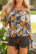 Floral Off Shoulder Bell Sleeve Peplum Top
