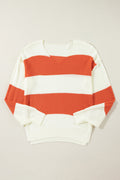 Colorblock Stripe Drop Shoulder Bubble Sleeve Sweater