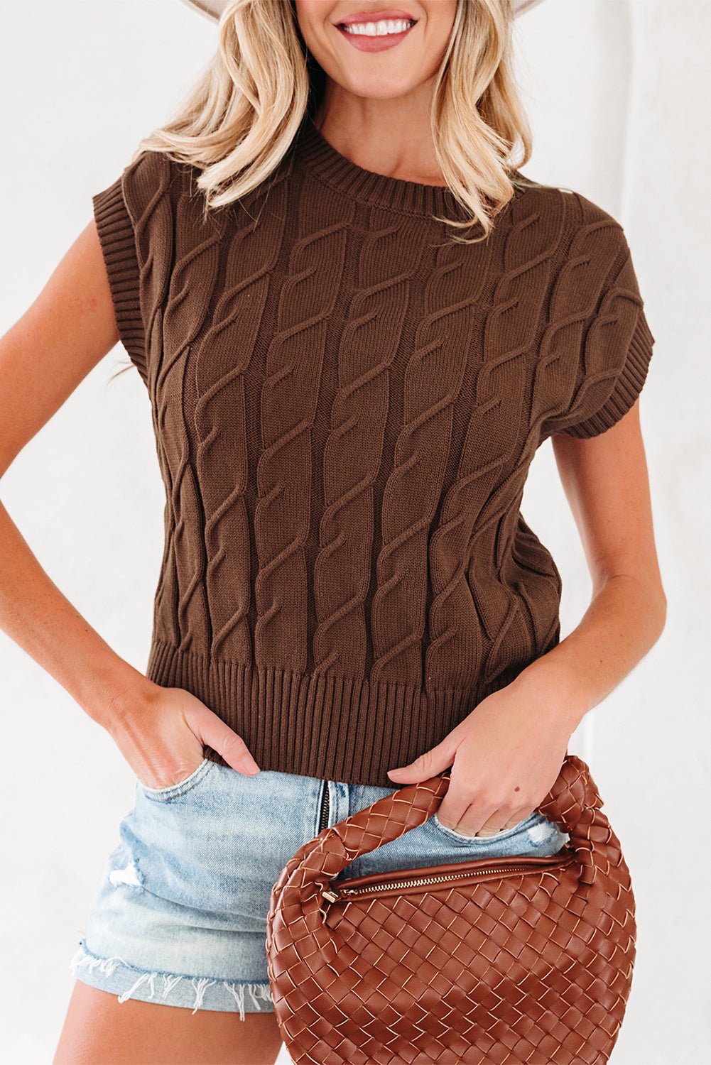 Cable Knit Textured Crew Neck Sweater Top - Rooted & Reckless Co.