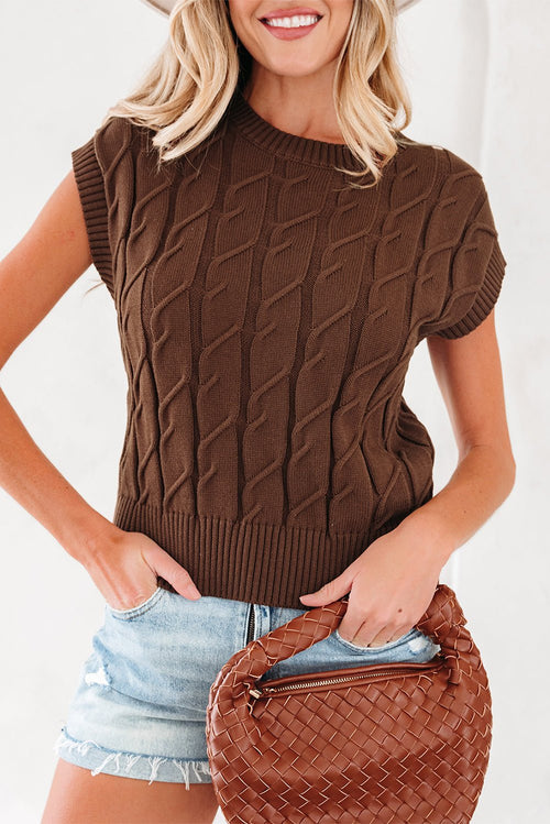 Cable Knit Textured Crew Neck Sweater Top - Rooted & Reckless Co.