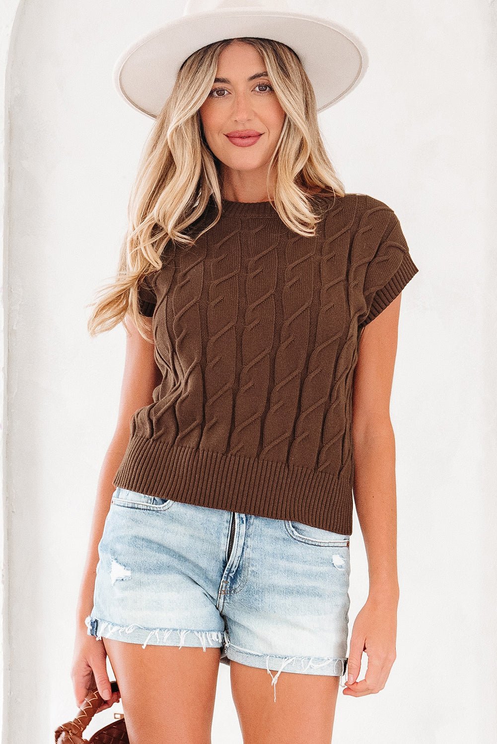 Cable Knit Textured Crew Neck Sweater Top - Rooted & Reckless Co.