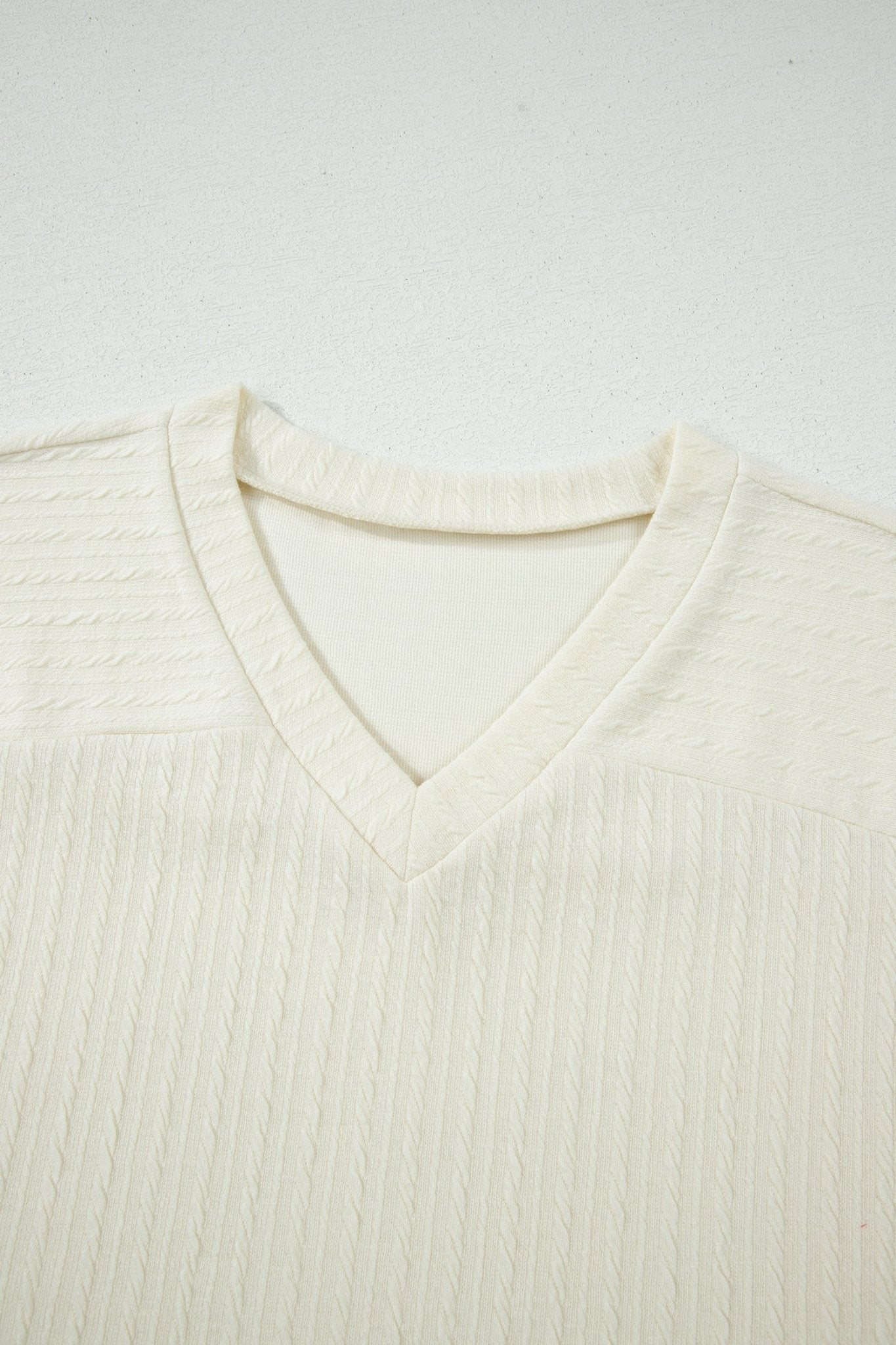 Cable Knit Textured V-Neck Short Sleeve T-Shirt - Rooted & Reckless Co.