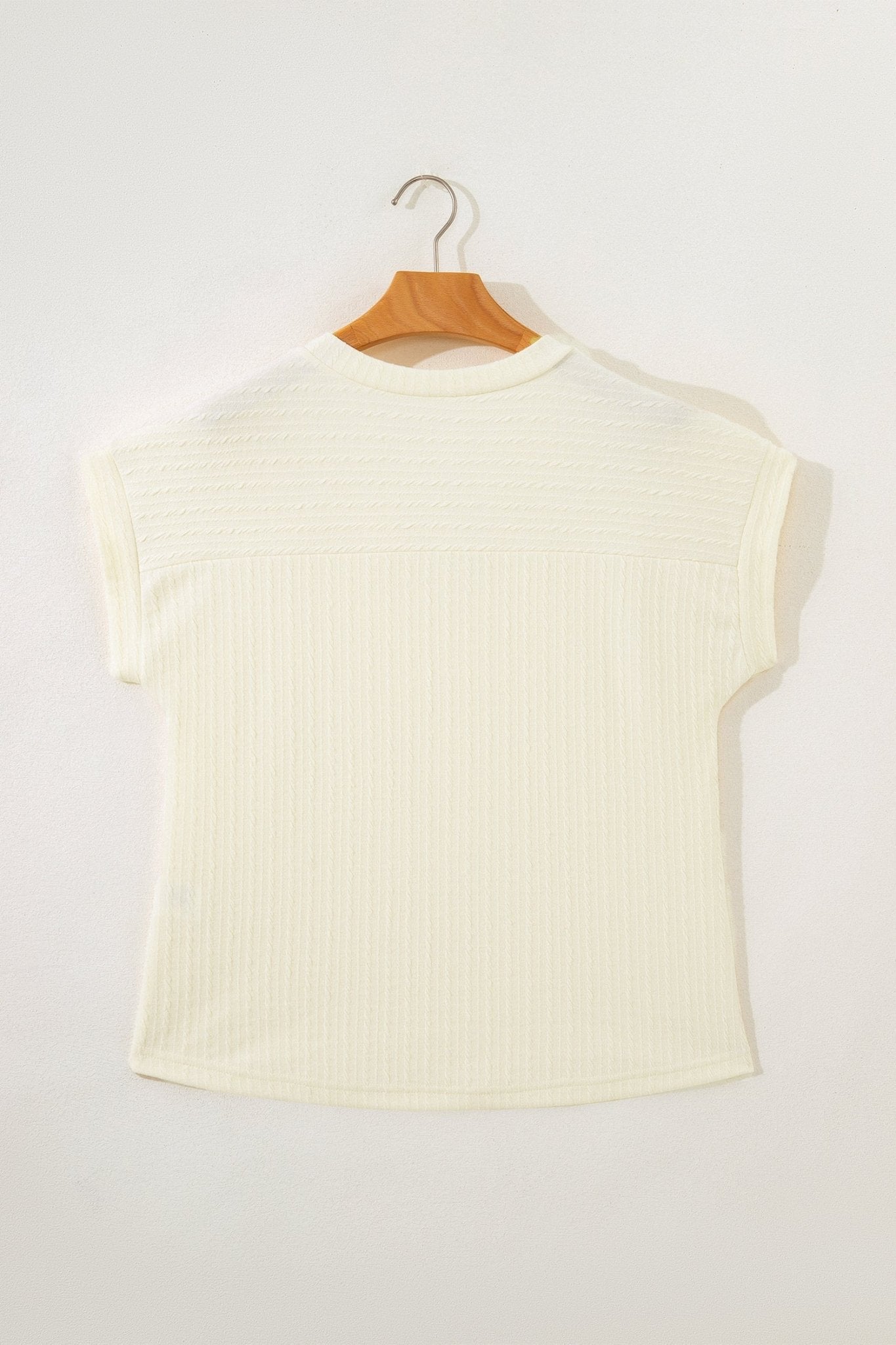 Cable Knit Textured V-Neck Short Sleeve T-Shirt - Rooted & Reckless Co.