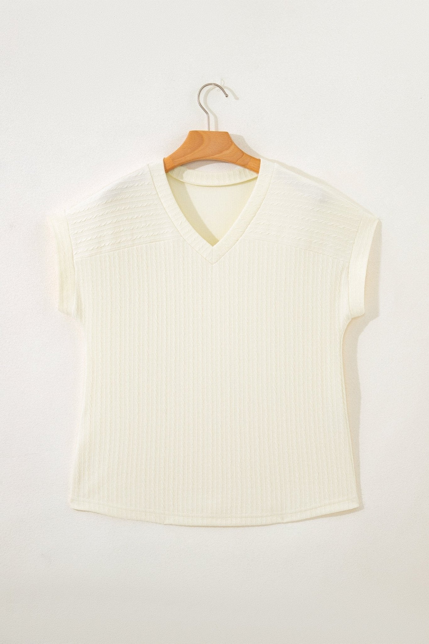 Cable Knit Textured V-Neck Short Sleeve T-Shirt - Rooted & Reckless Co.