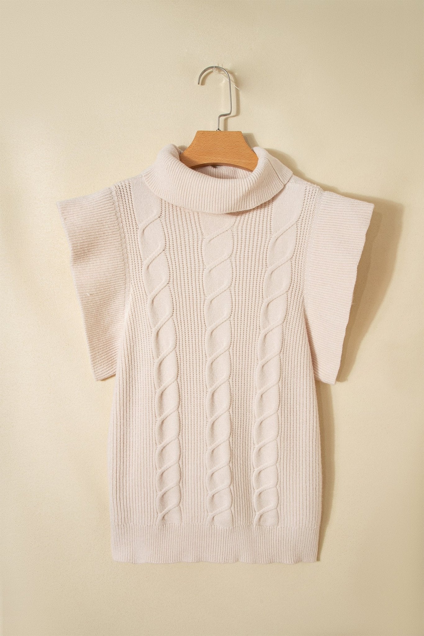Cable Knit Turtleneck Ruffle Short Sleeve Sweater - Rooted & Reckless Co.