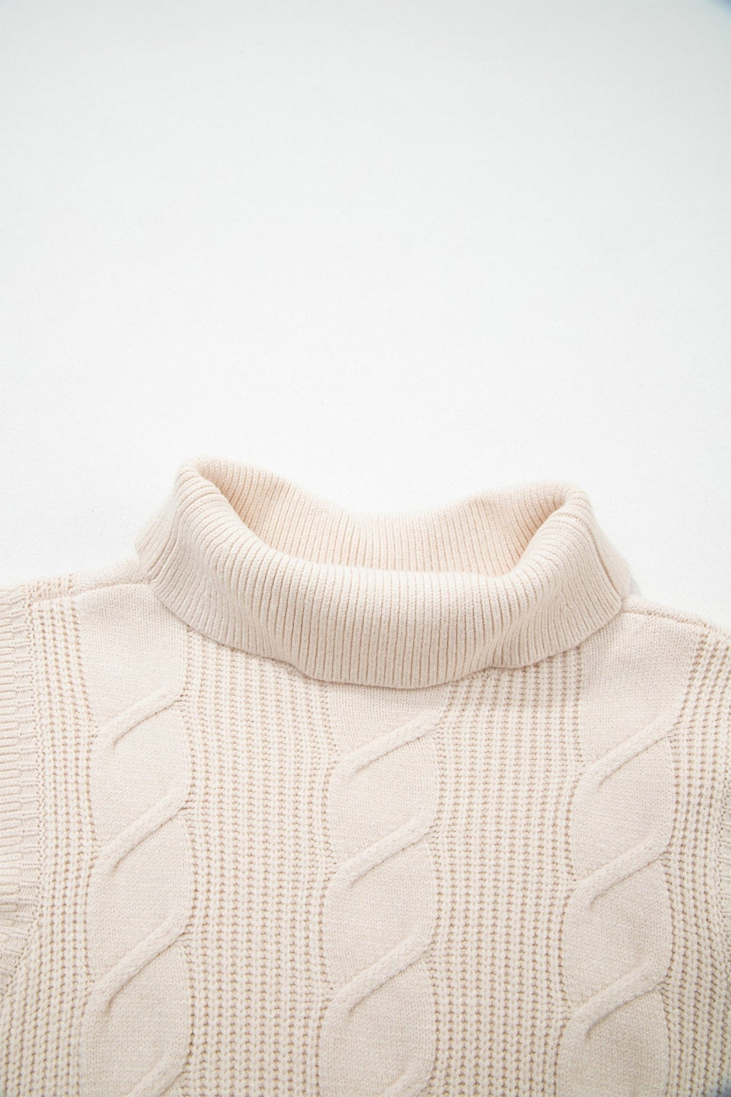 Cable Knit Turtleneck Ruffle Short Sleeve Sweater - Rooted & Reckless Co.