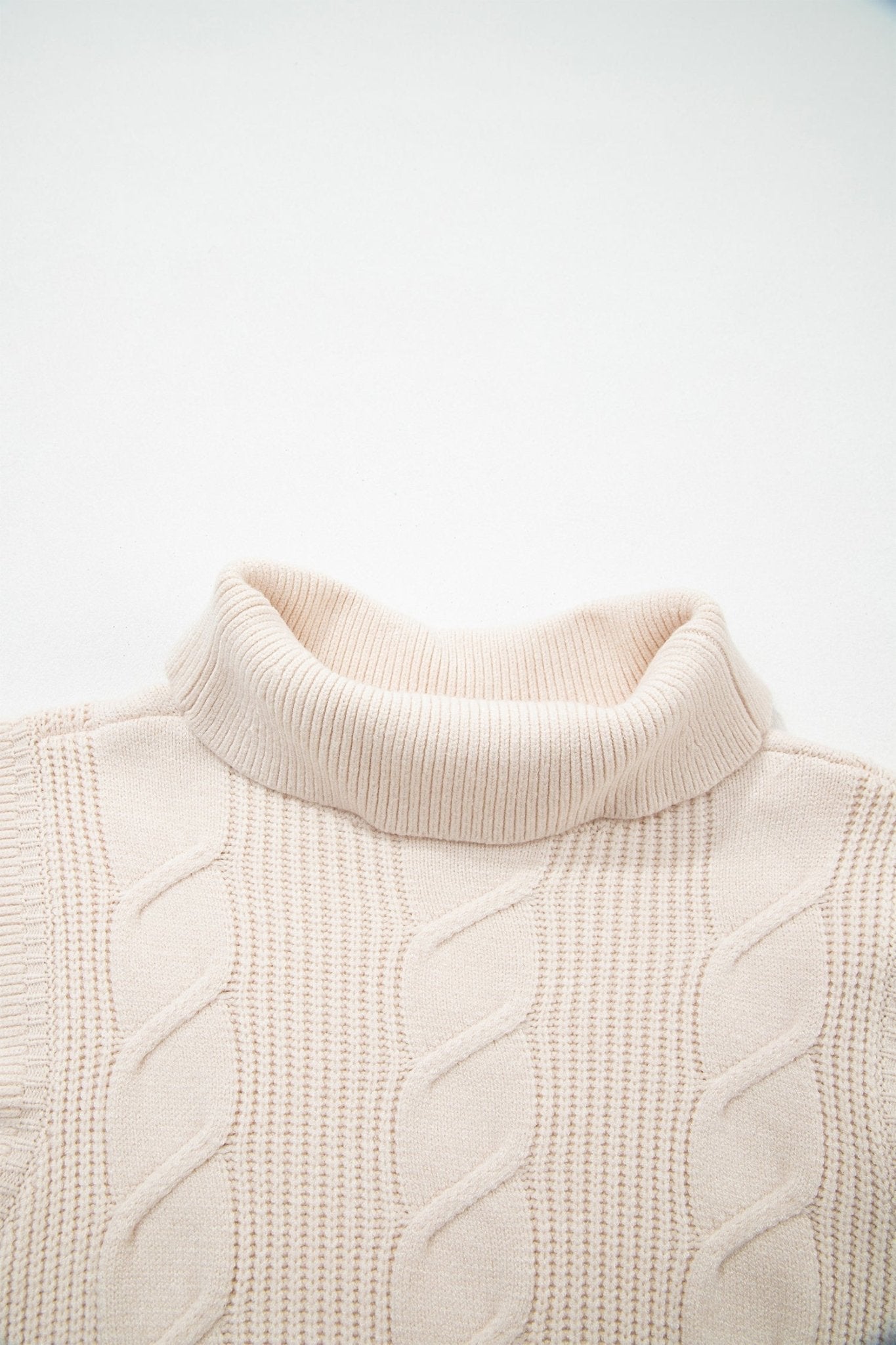 Cable Knit Turtleneck Ruffle Short Sleeve Sweater - Rooted & Reckless Co.