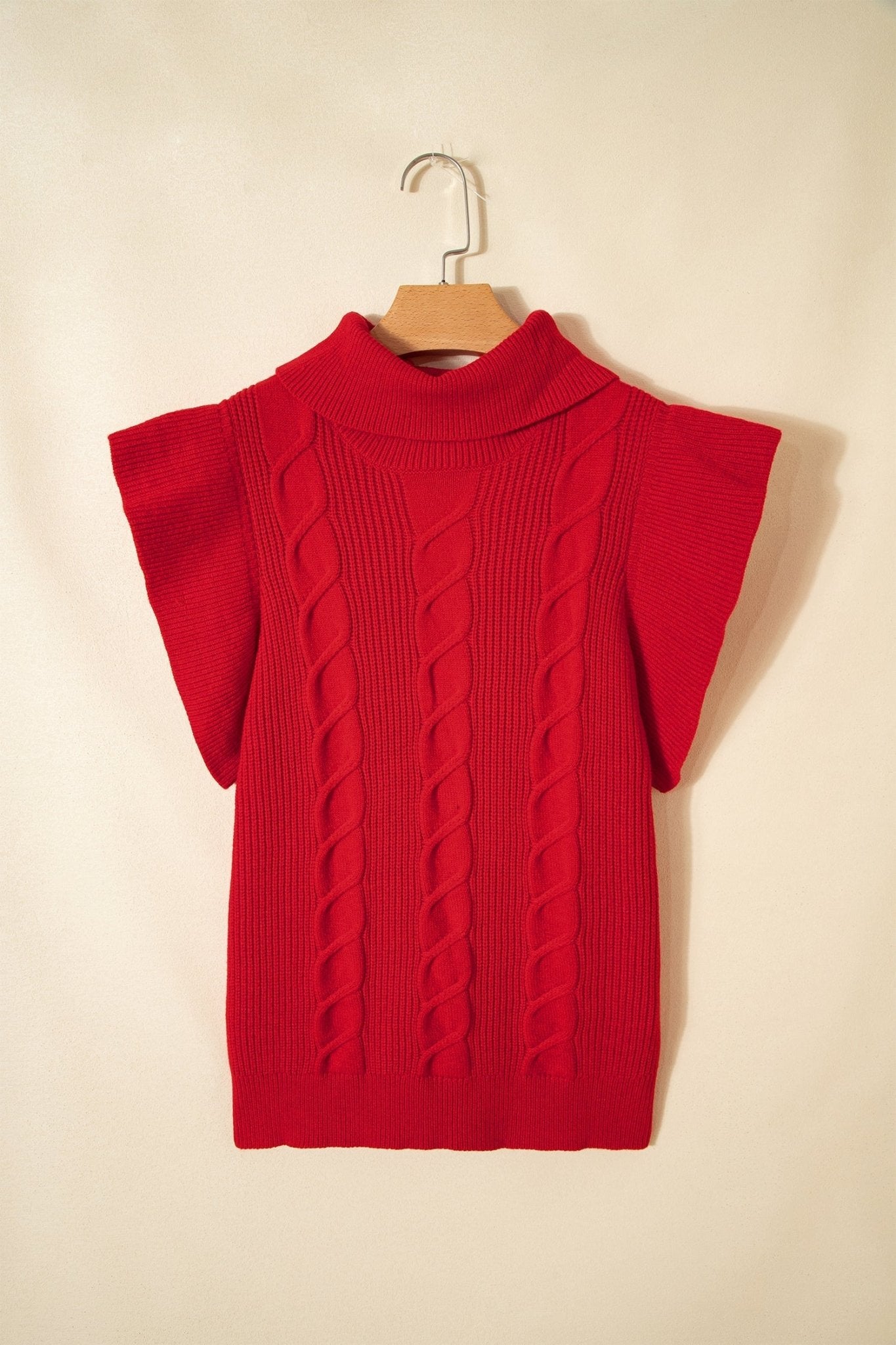 Cable Knit Turtleneck Ruffle Short Sleeve Sweater - Rooted & Reckless Co.