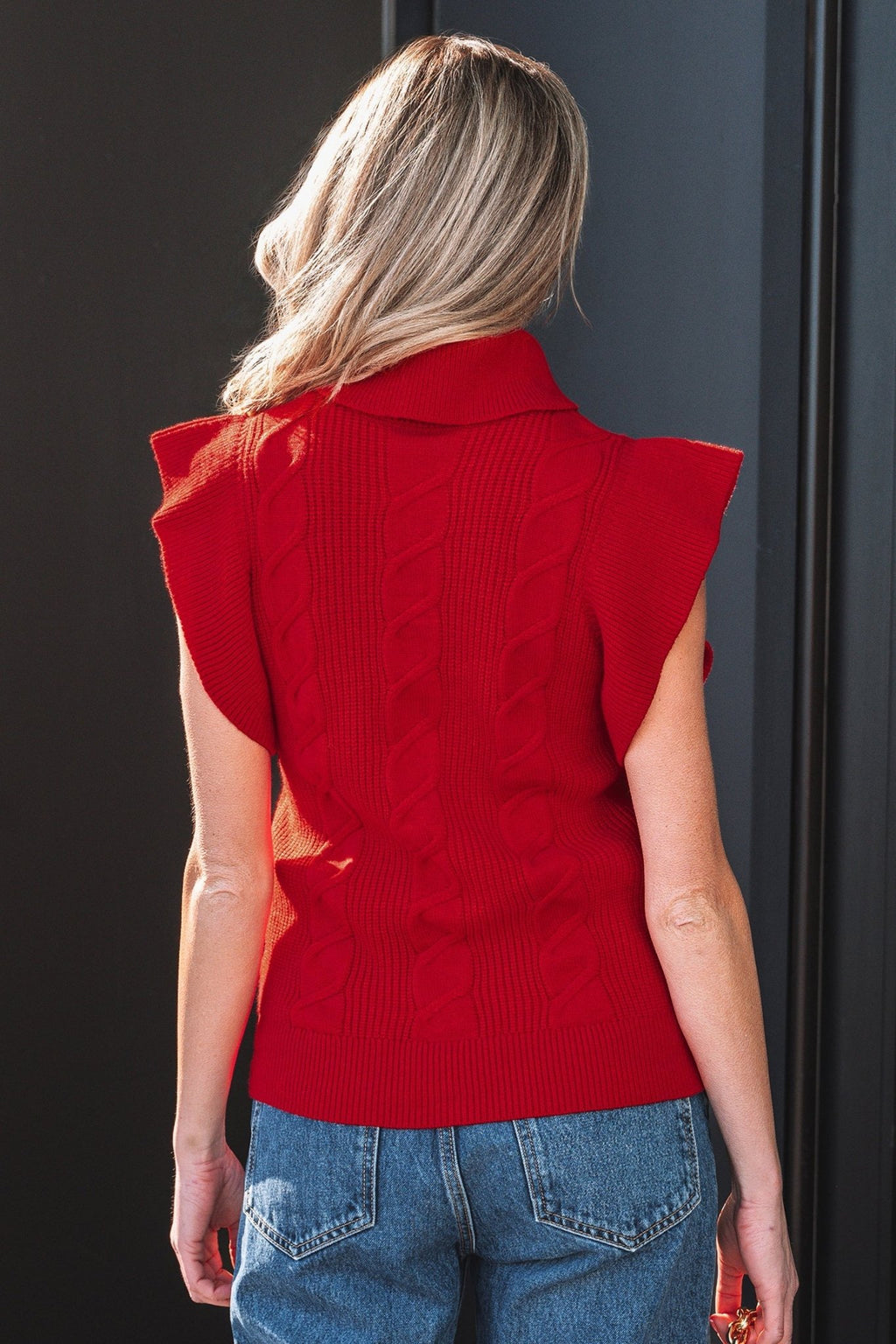 Cable Knit Turtleneck Ruffle Short Sleeve Sweater - Rooted & Reckless Co.