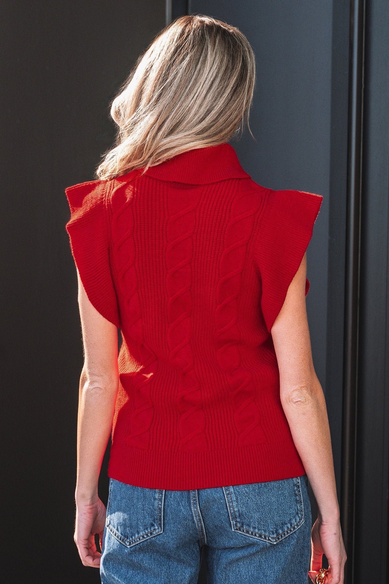 Cable Knit Turtleneck Ruffle Short Sleeve Sweater - Rooted & Reckless Co.