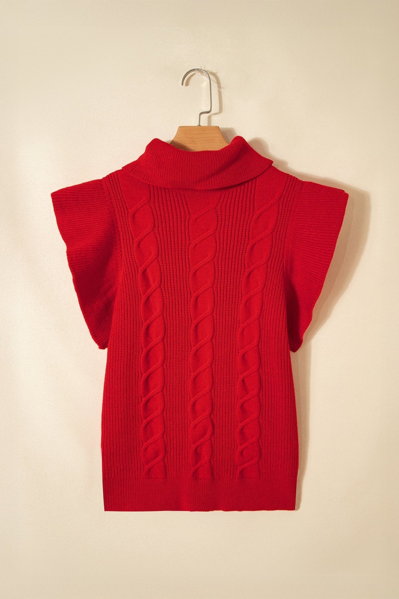 Cable Knit Turtleneck Ruffle Short Sleeve Sweater - Rooted & Reckless Co.