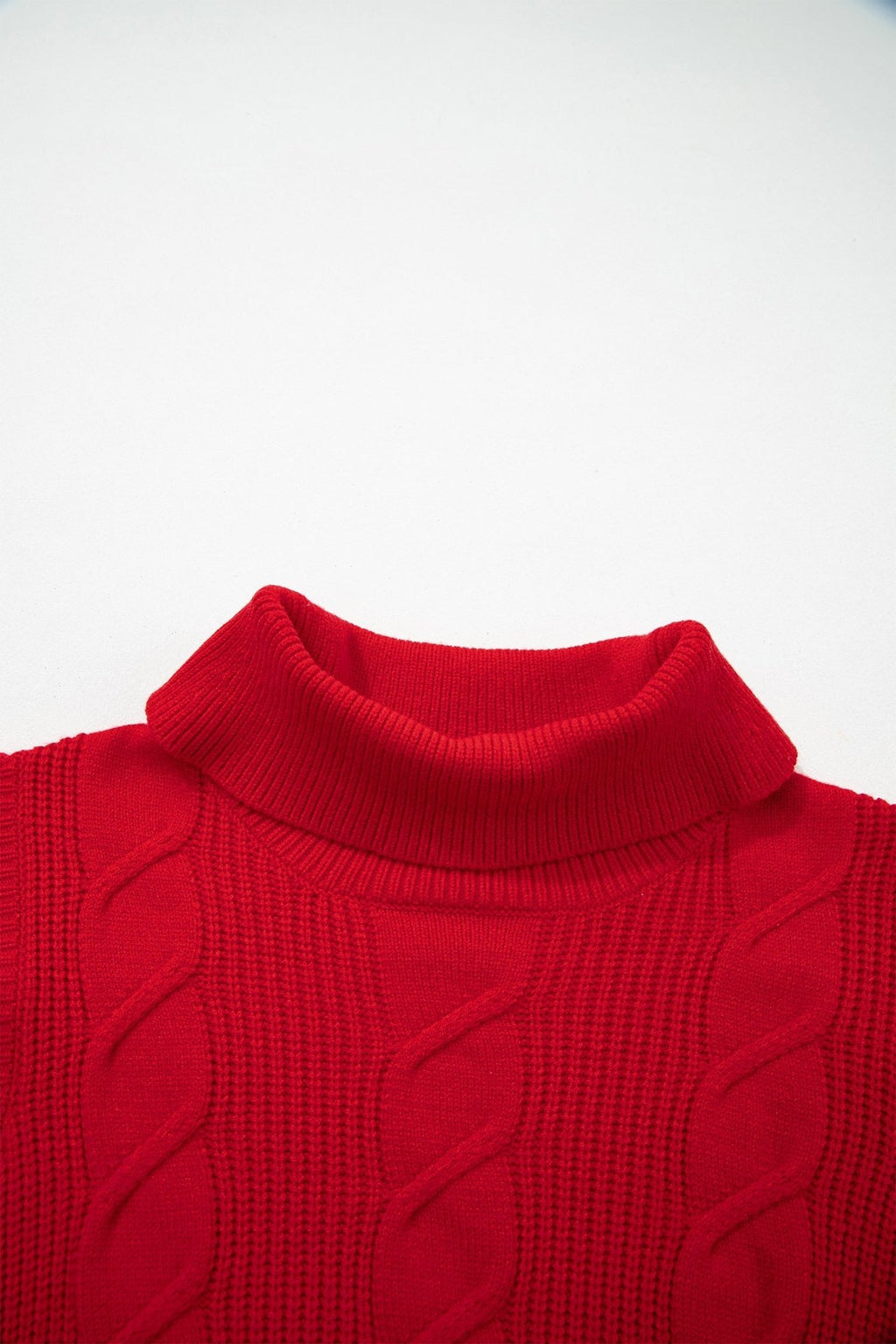 Cable Knit Turtleneck Ruffle Short Sleeve Sweater - Rooted & Reckless Co.