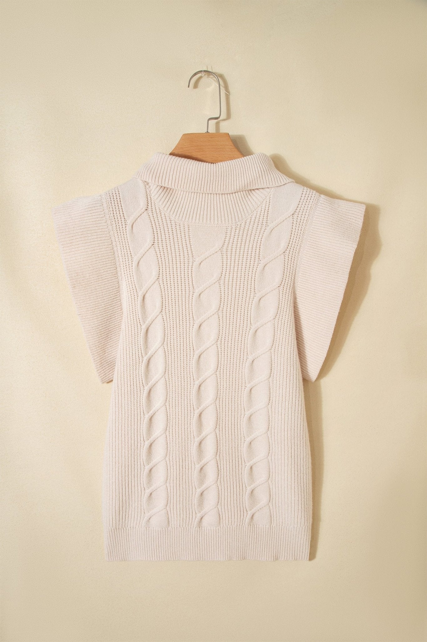 Cable Knit Turtleneck Ruffle Short Sleeve Sweater - Rooted & Reckless Co.