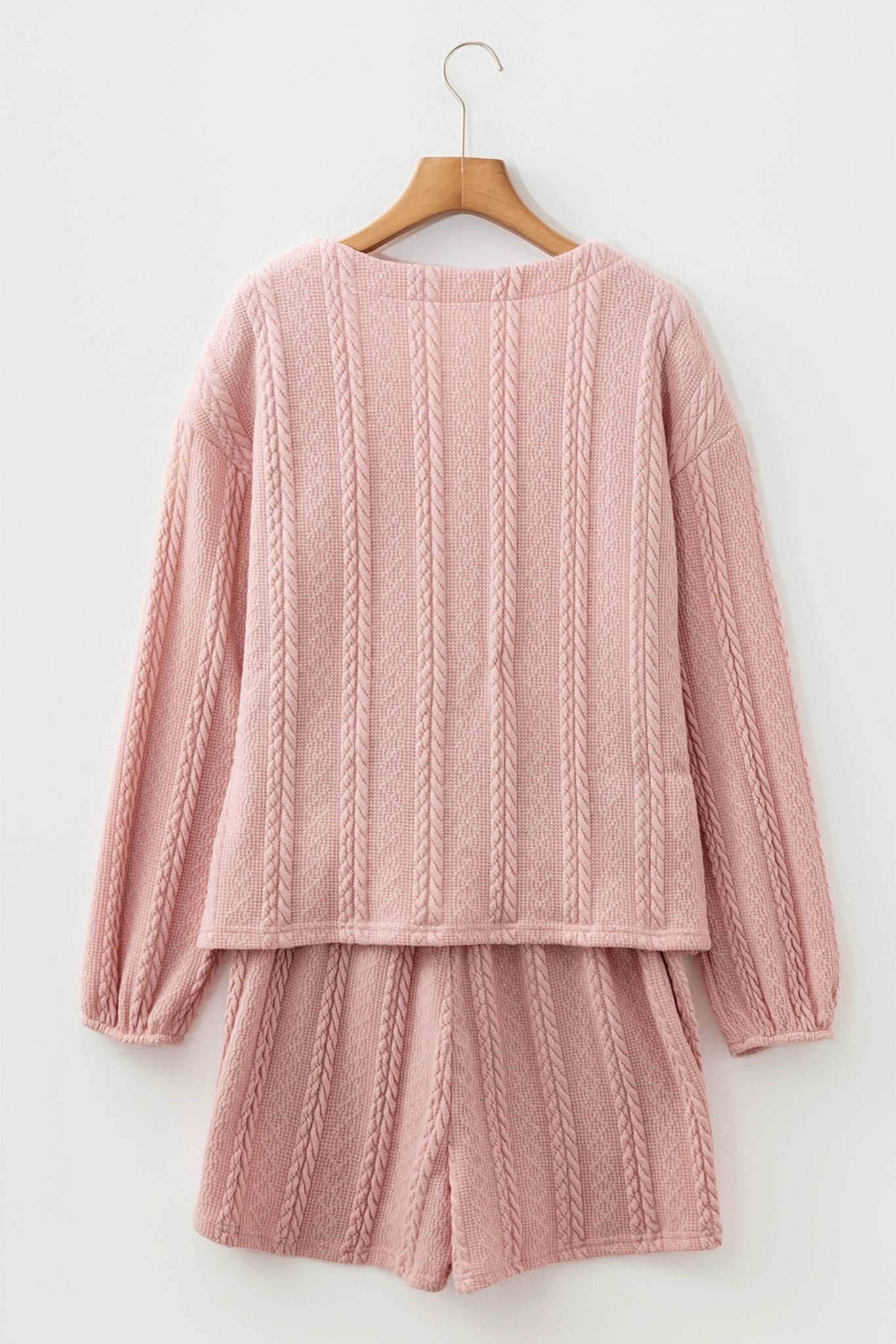 Cable Knit V-Neck Cardigan and Shorts Set - Rooted & Reckless Co.