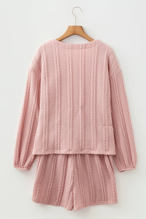 Cable Knit V-Neck Cardigan and Shorts Set - Rooted & Reckless Co.