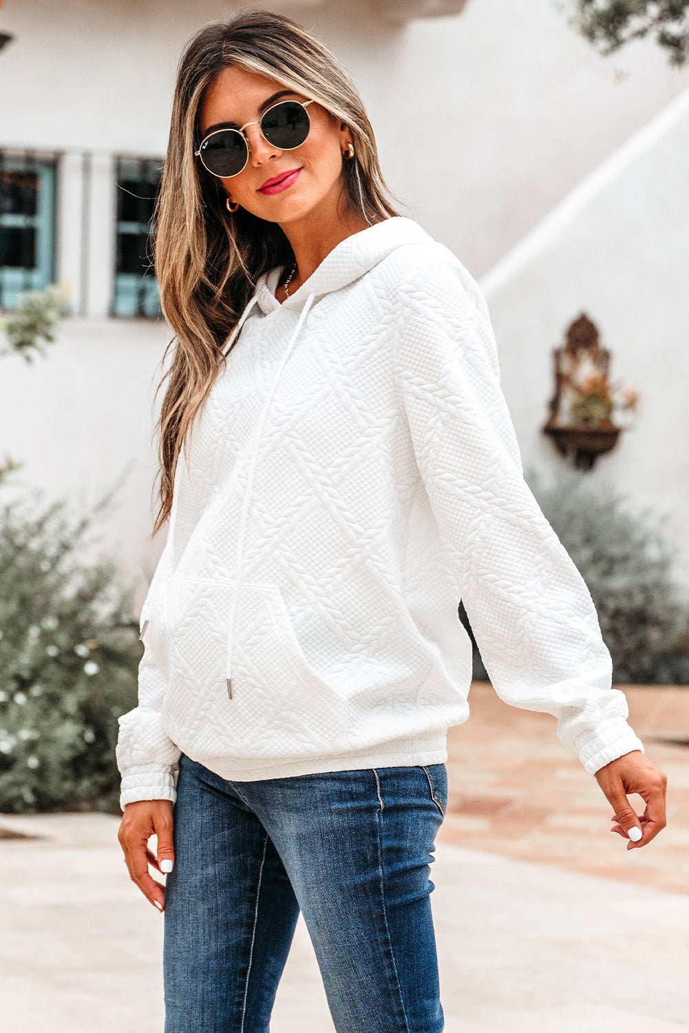 Cable Lattice Textured Kangaroo Pocket Hoodie - Rooted & Reckless Co.