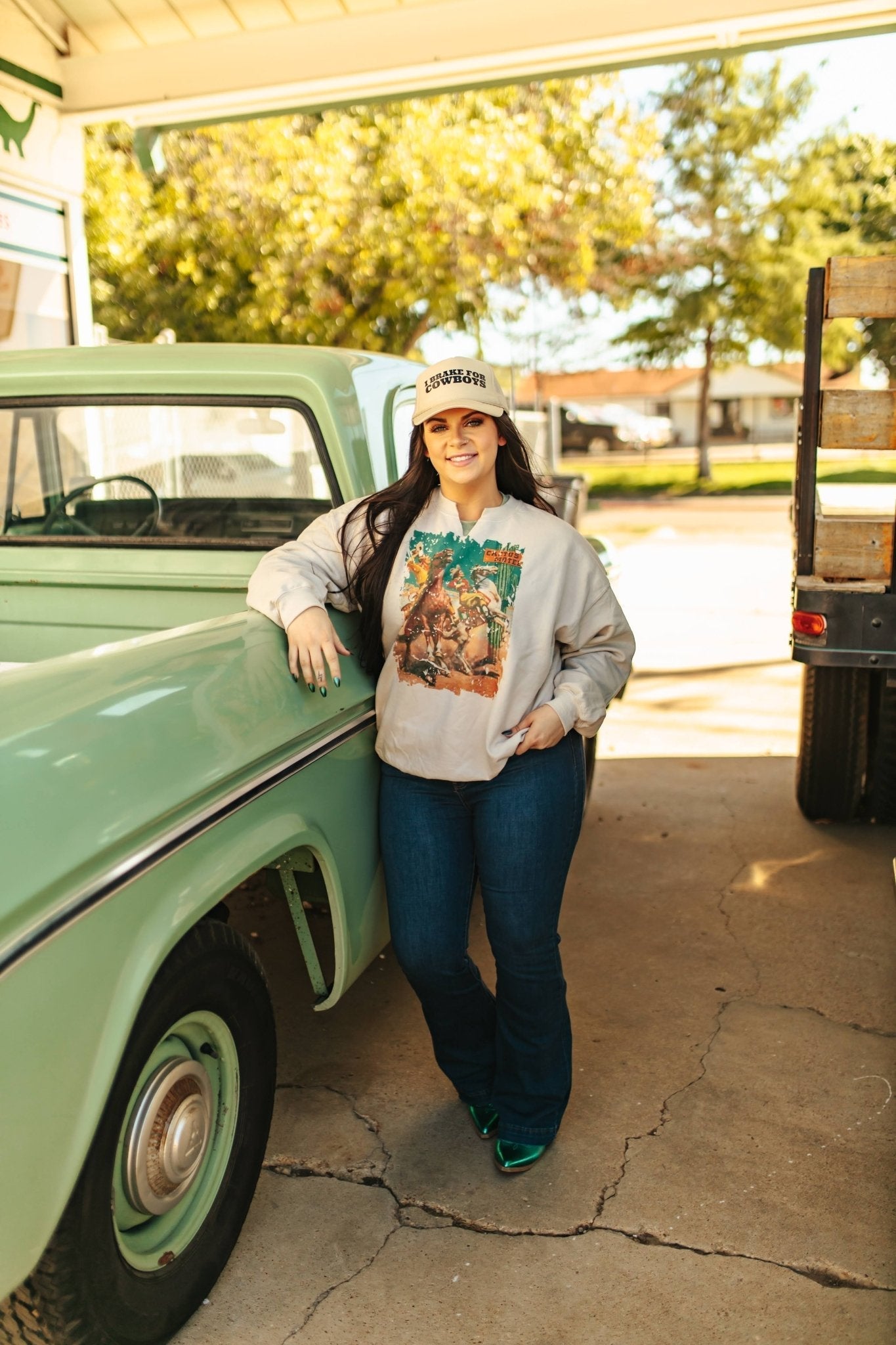 Cactus Motel Raw Cut V-neck Western Graphic Sweatshirt - Rooted & Reckless Co.
