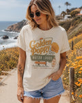 California Poppy Shirt - Retro Travel Tee | Soft Cotton Botanical Print - Rooted & Reckless Co.