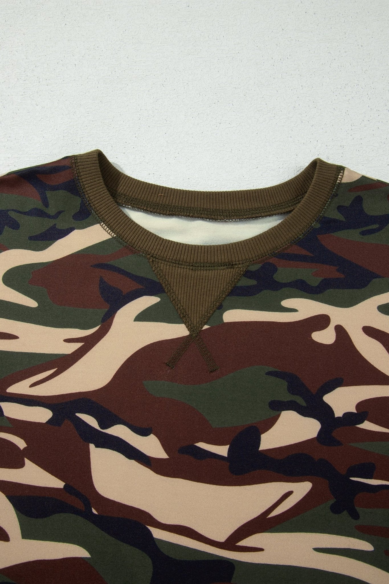 Camo Baggy Round Neck Long Sleeve Pullover Sweatshirt - Rooted & Reckless Co.