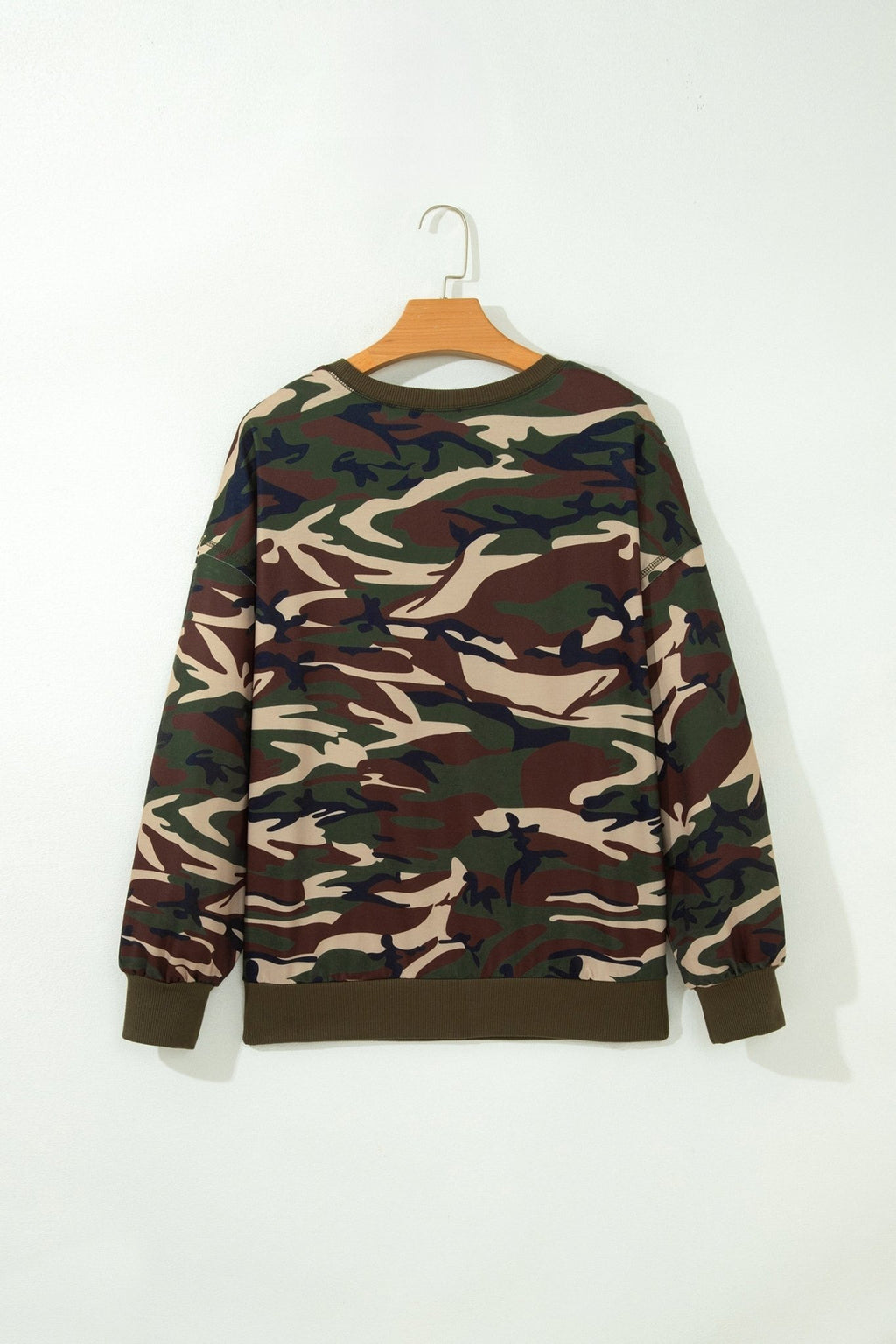 Camo Baggy Round Neck Long Sleeve Pullover Sweatshirt - Rooted & Reckless Co.