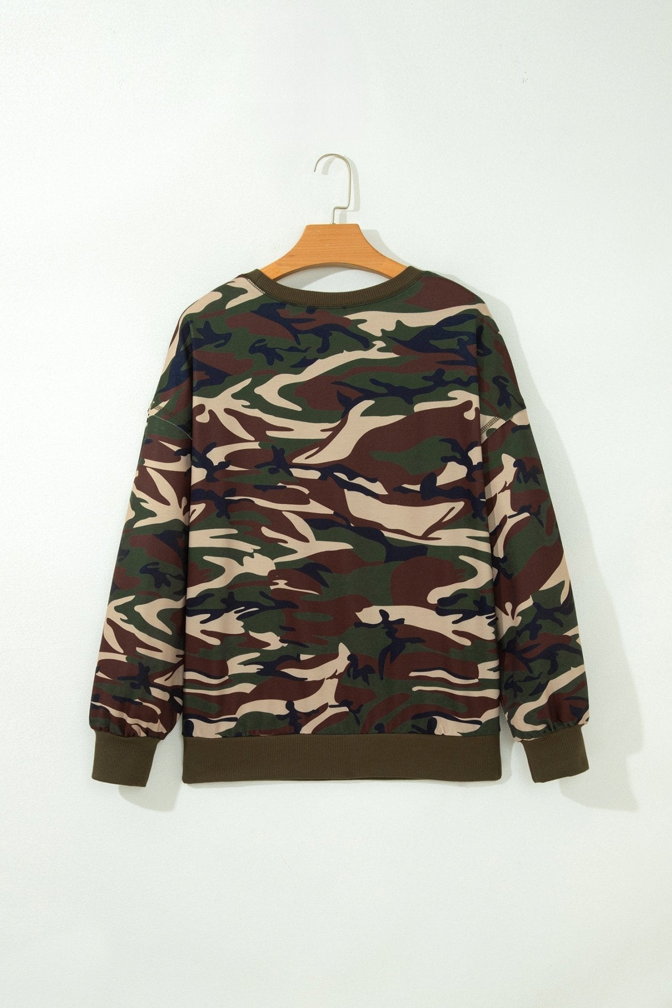 Camo Baggy Round Neck Long Sleeve Pullover Sweatshirt - Rooted & Reckless Co.