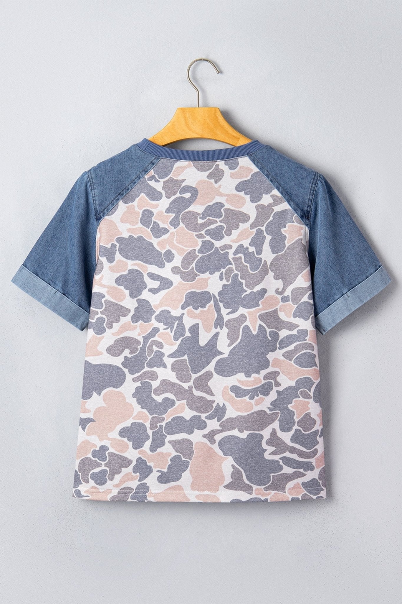 Camo Colorblock Denim Raglan Short Sleeve Tee - Rooted & Reckless Co.
