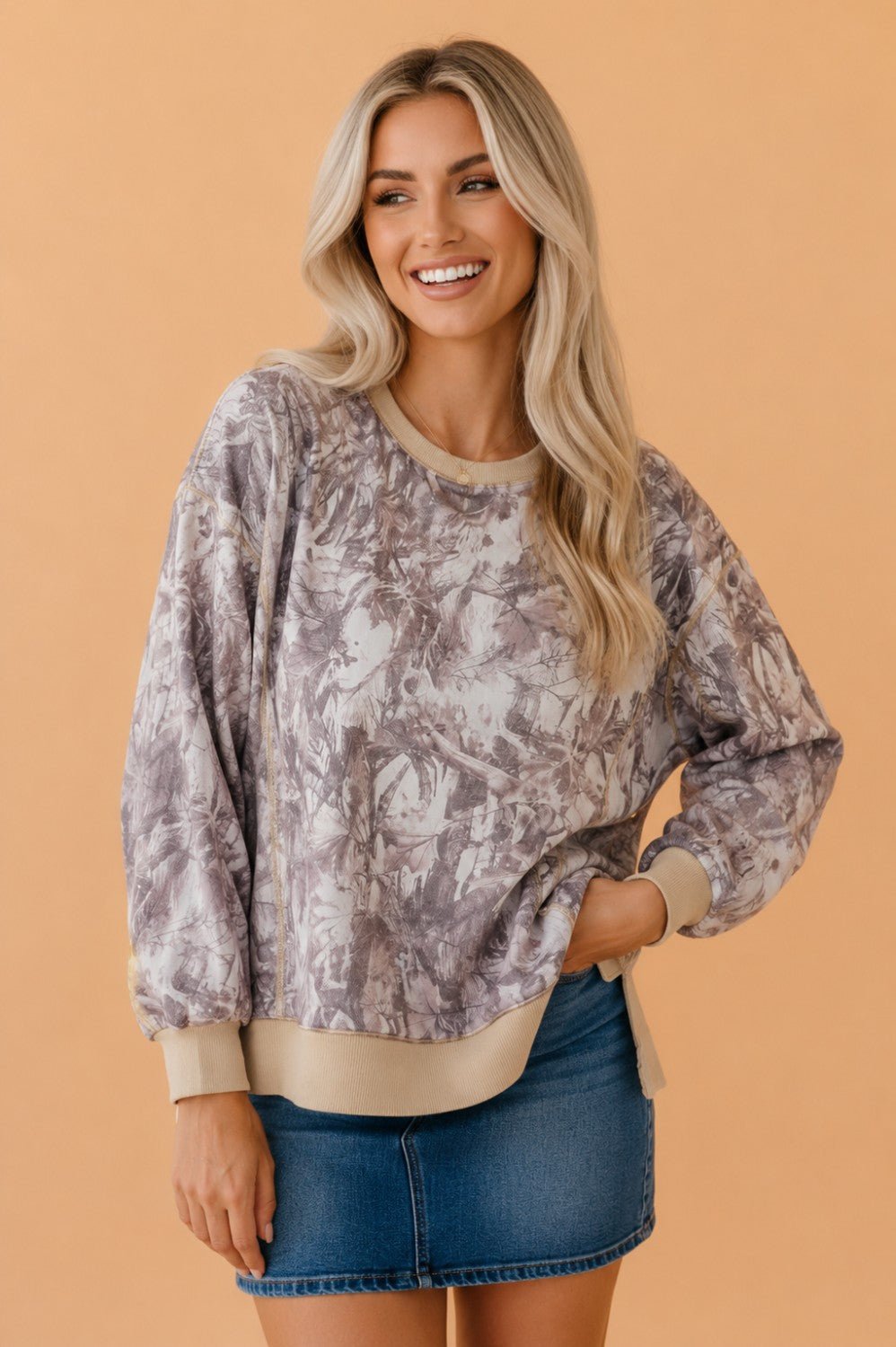 Camo Colorblock Trim Side Split Tunic Sweatshirt - Rooted & Reckless Co.