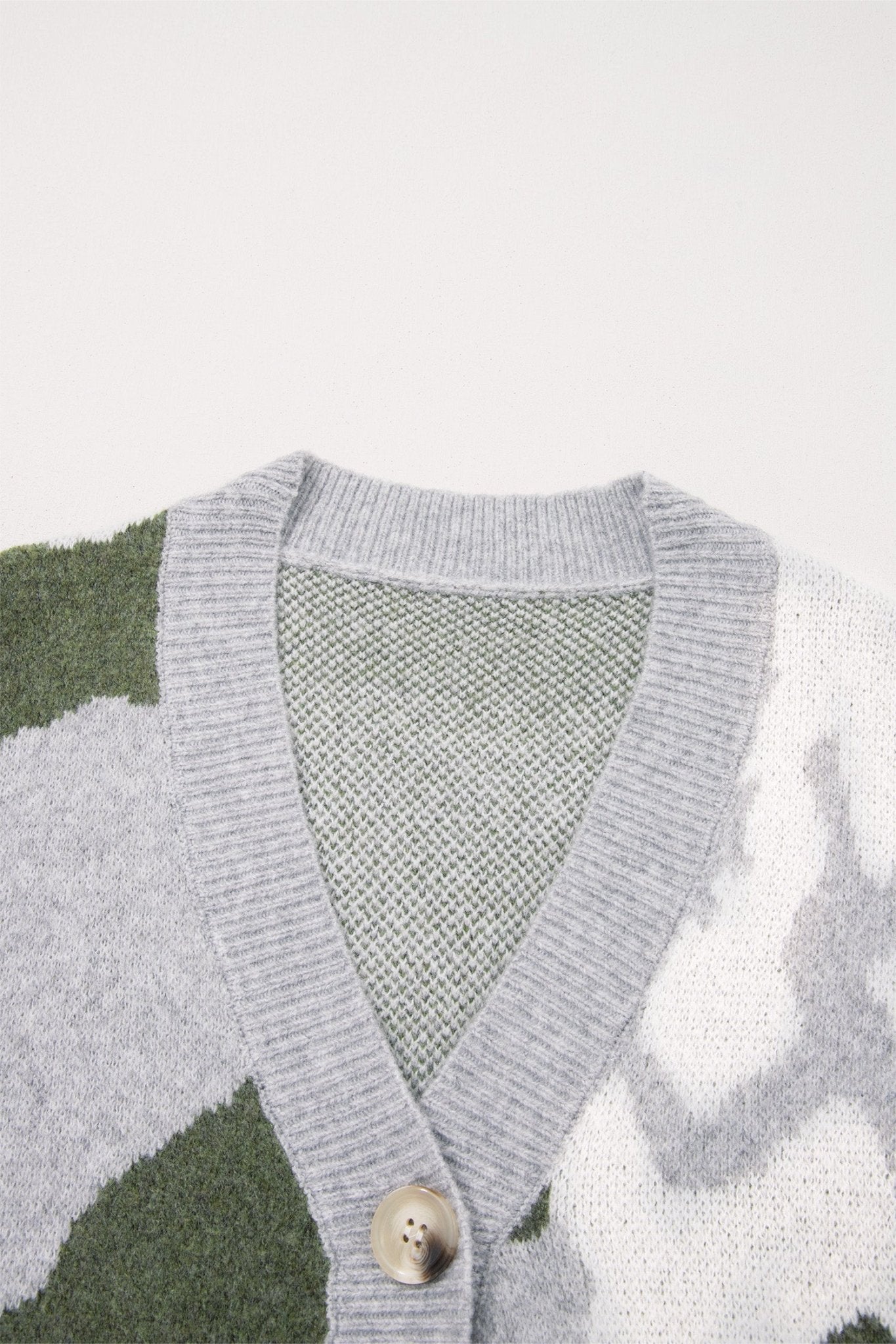 Camo Contrast Trim Buttoned V-Neck Cardigan - Rooted & Reckless Co.