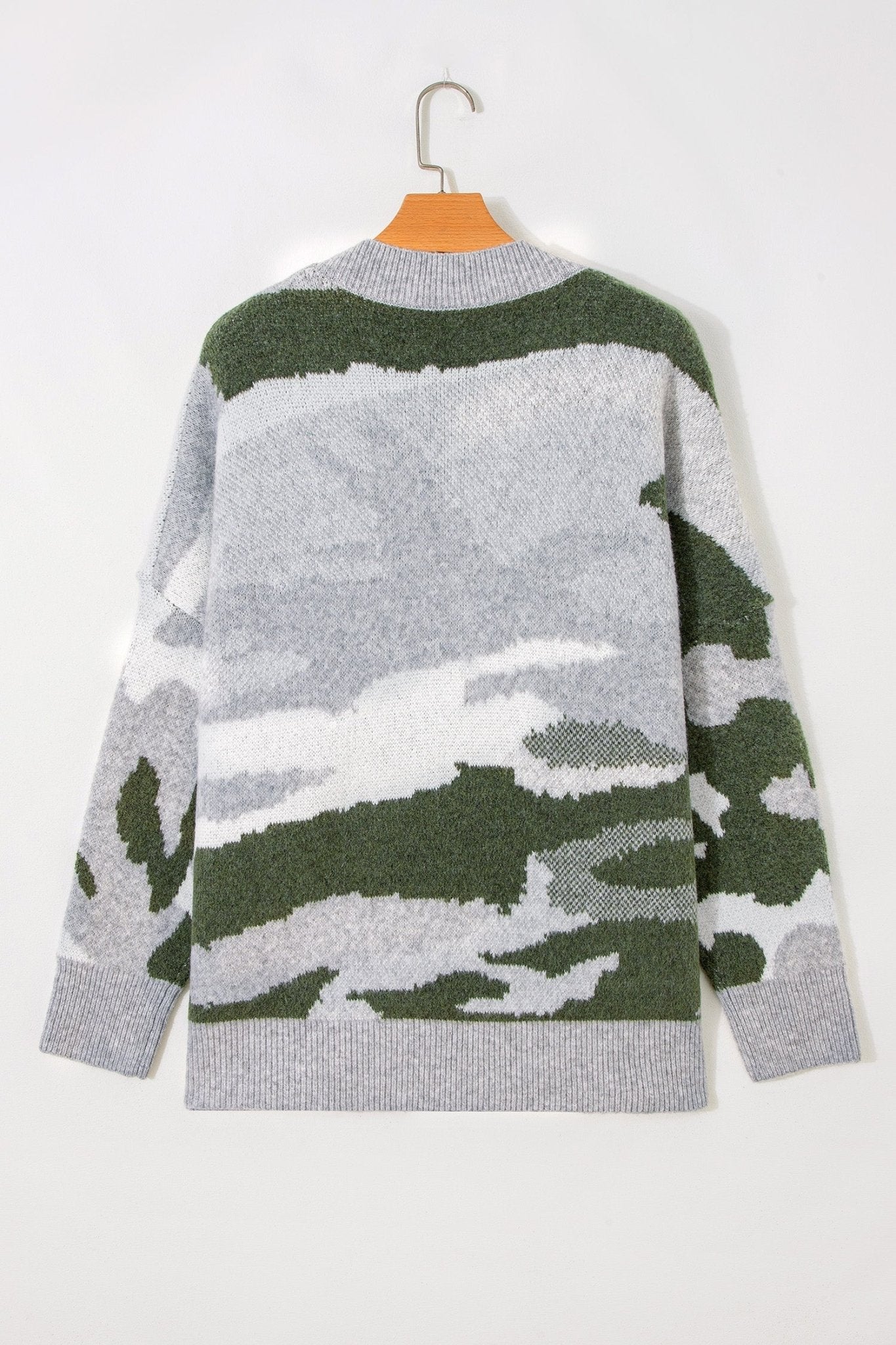 Camo Contrast Trim Buttoned V-Neck Cardigan - Rooted & Reckless Co.