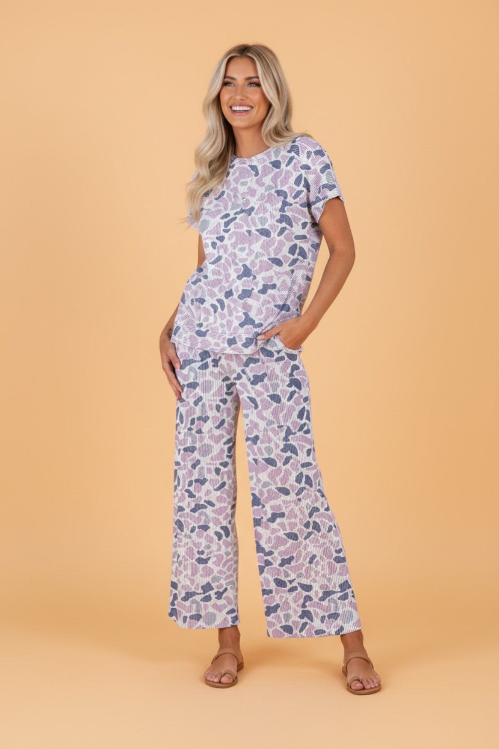 Camo Corded Knit Tee & Drawstring Pants Set - Rooted & Reckless Co.