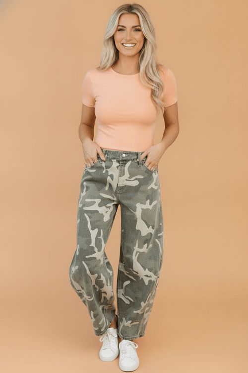 Camo Denim Button Fly Straight Leg Jeans - Rooted & Reckless Co.