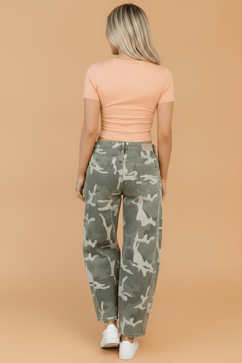 Camo Denim Button Fly Straight Leg Jeans - Rooted & Reckless Co.