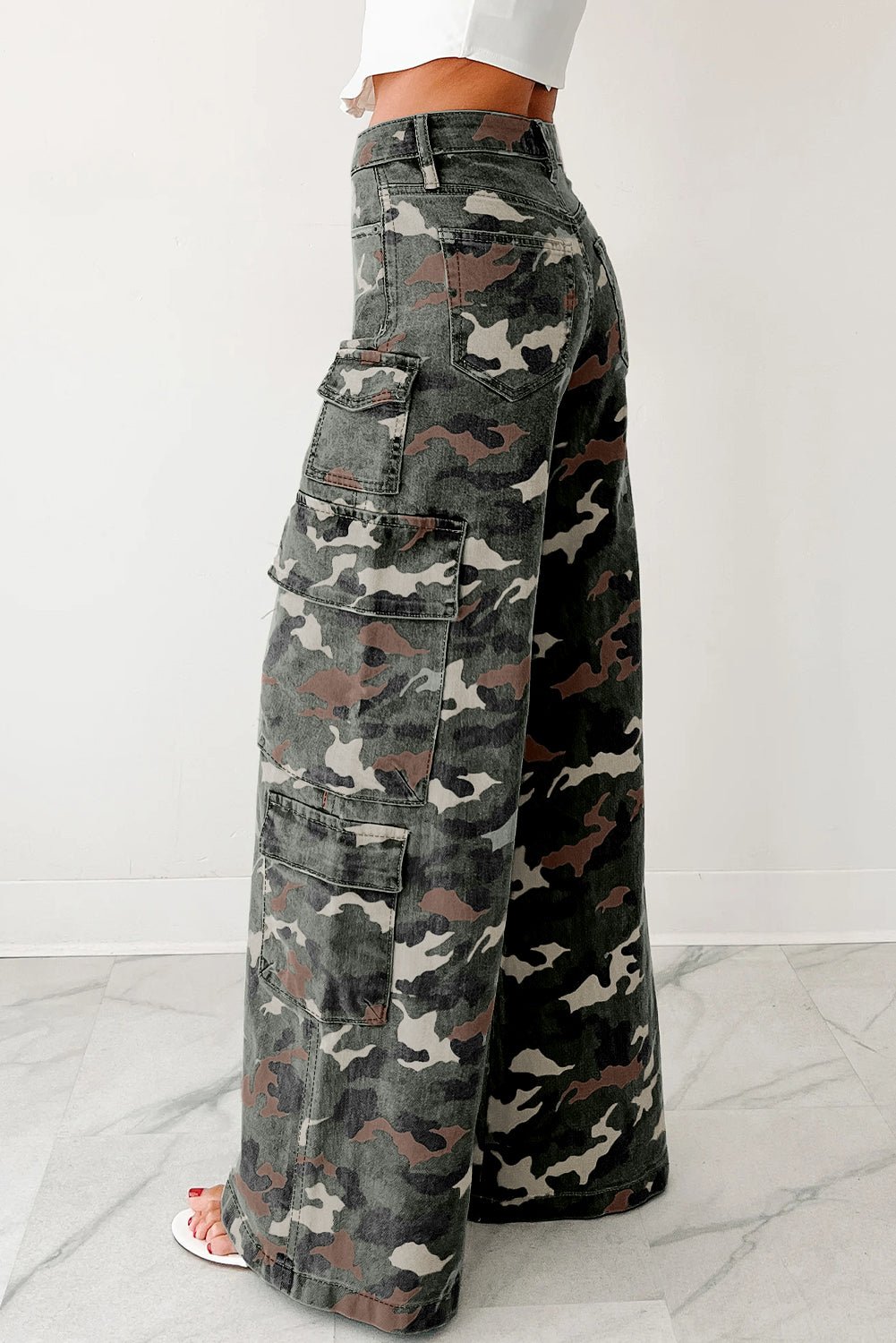 Camo Denim Cargo Wide Leg Pants - Rooted & Reckless Co.