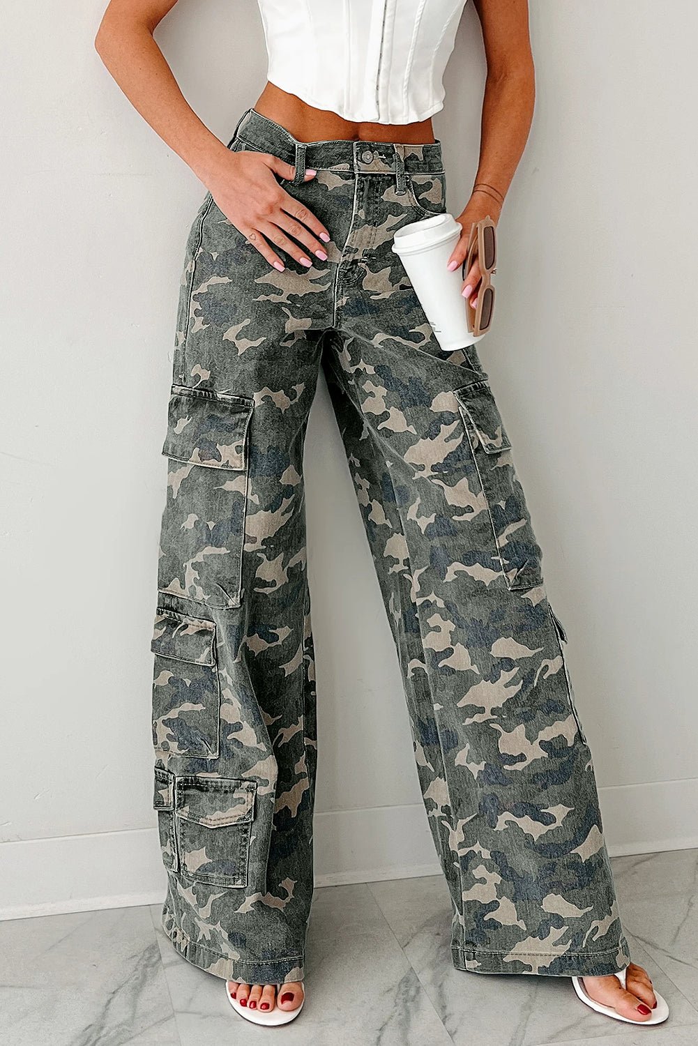 Camo Denim Cargo Wide Leg Pants - Rooted & Reckless Co.