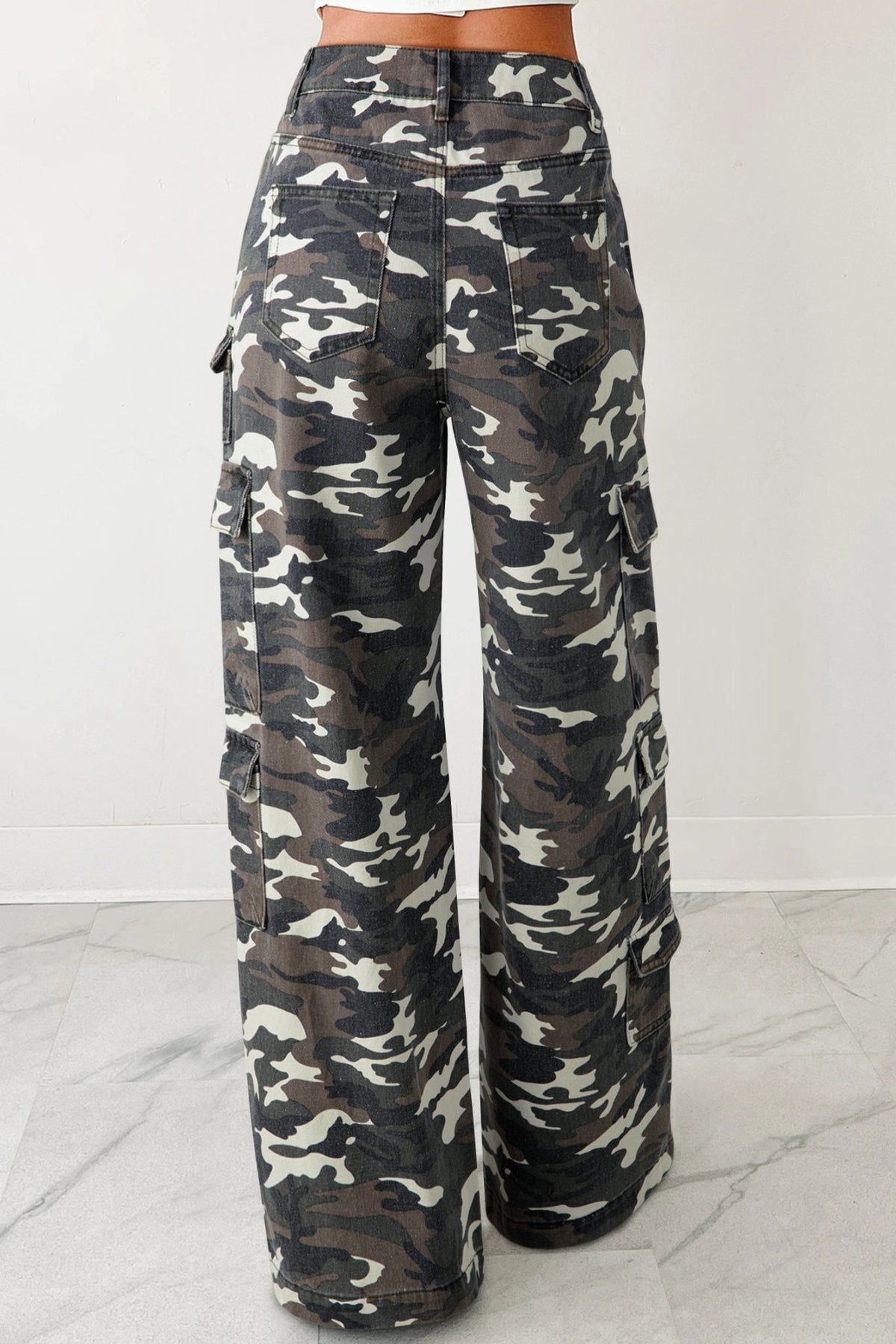 Camo Denim Cargo Wide Leg Pants - Rooted & Reckless Co.
