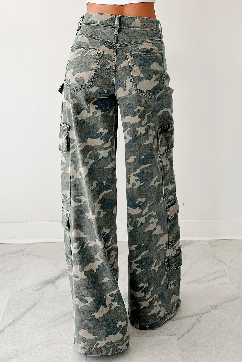 Camo Denim Cargo Wide Leg Pants - Rooted & Reckless Co.