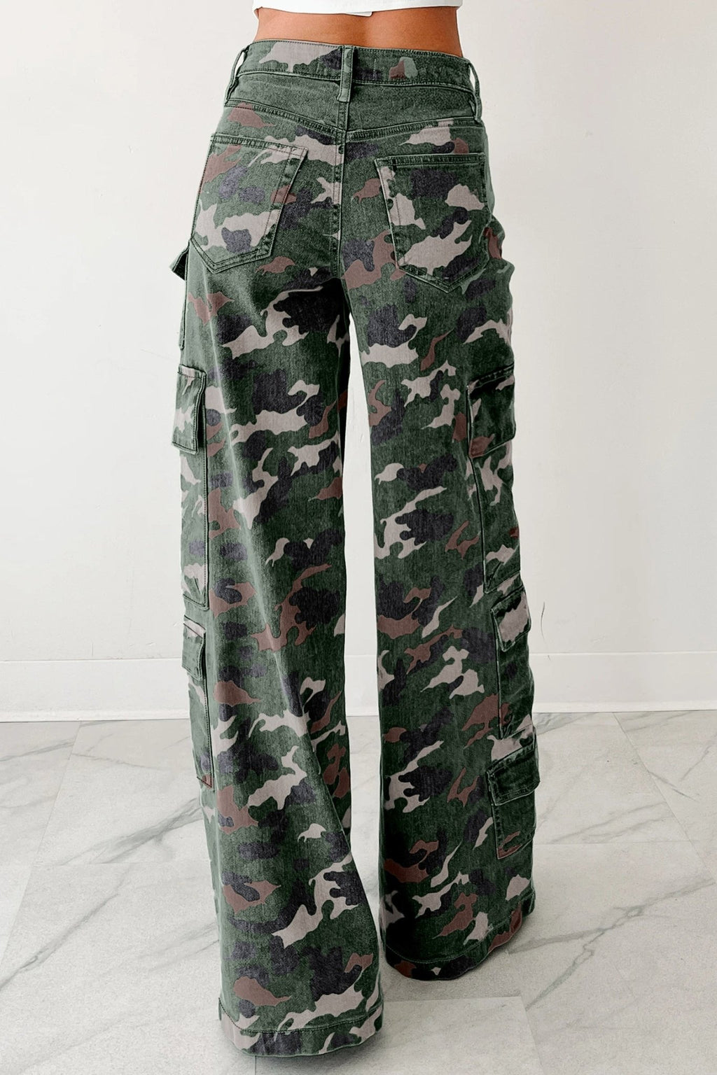 Camo Denim Cargo Wide Leg Pants - Rooted & Reckless Co.