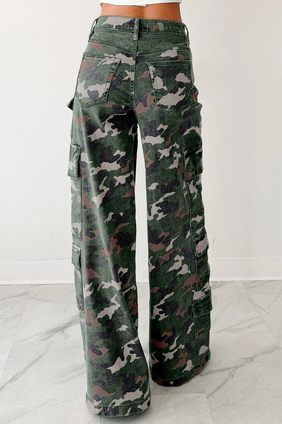 Camo Denim Cargo Wide Leg Pants - Rooted & Reckless Co.
